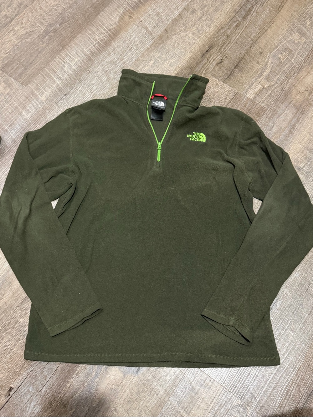 The North Face Men’s Olive Green Half-Zip Fleece with Neon Green Accents